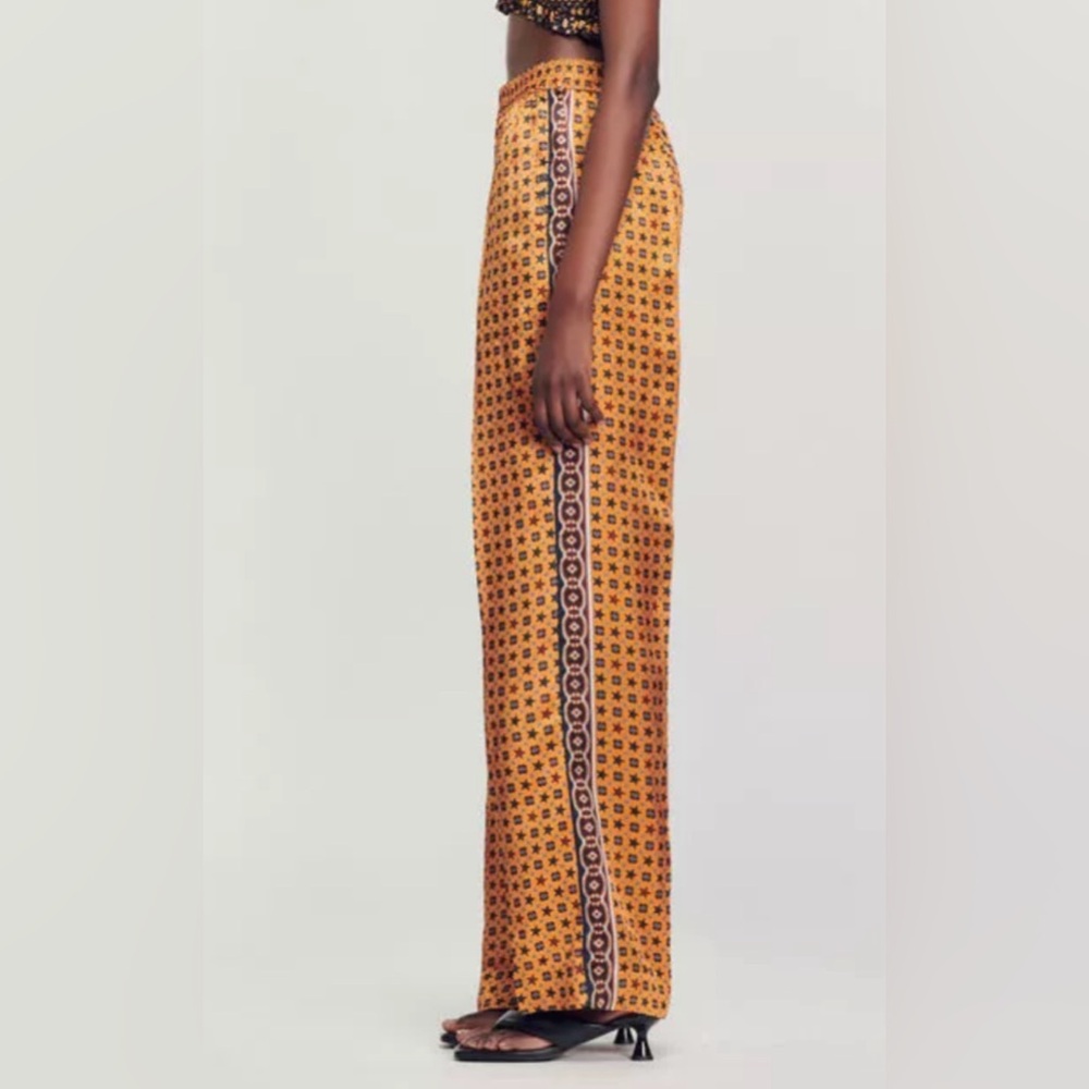 Sandro Mustard Yellow Printed Straight-Leg Pants - Picture 3 of 4